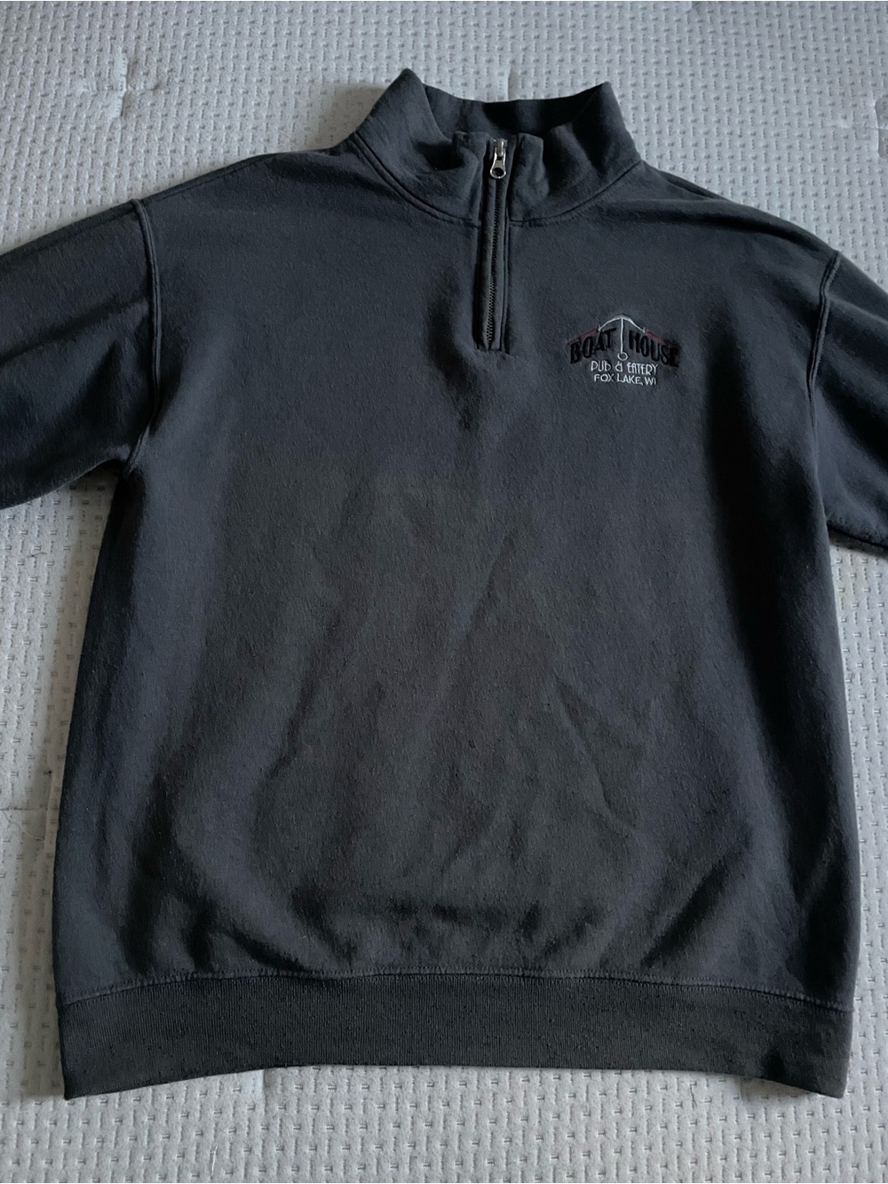 Black Half-Zip Pullover with Embroidered Boat House Logo